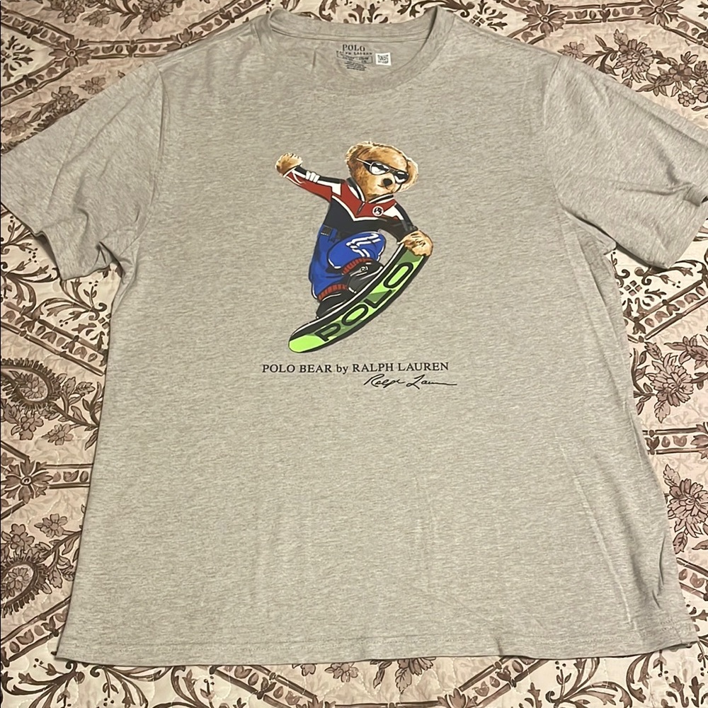 Ralph Lauren Light Gray Polo Bear Graphic Tee Big Boy Sz Xl